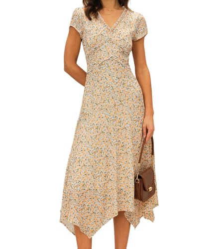 RIHOAS Women's Polka Dot Wrap Midi Dress,V-Neck Short Sleeve High