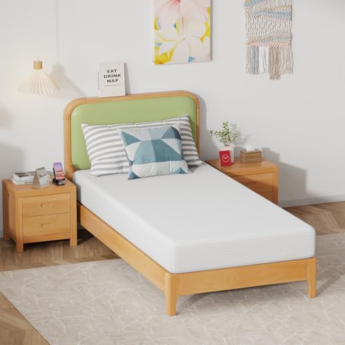 Image of FDW 8 Inch Twin Mattress, Medium Firm Gel Memory Foam, Cooling Ventilated Foam, Pressure Relief, White, Removable Washable Cover, Bed in a Box, CertiPUR‑US Certified