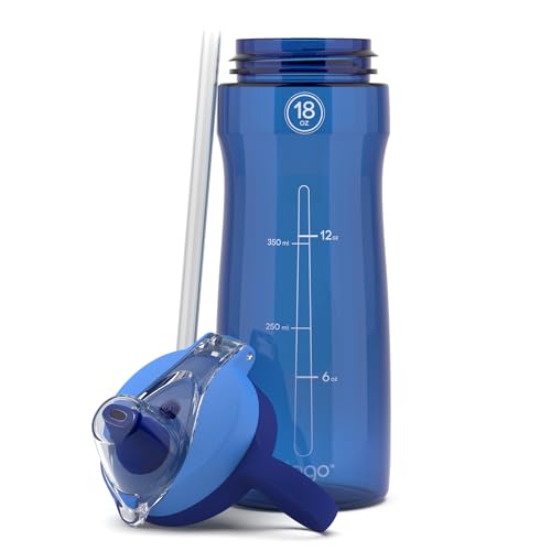 Image of Pogo BPA-Free Tritan Plastic Water Bottle with Soft Straw Lid, 18 Oz, Blue (Pack of 6)