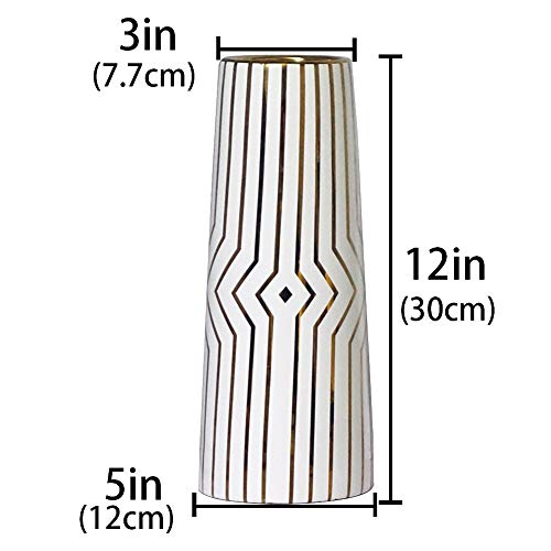 12" White Gold Stripe Finish Ceramic Flower Vase Home Decor Vase And Table Centerpieces Vase - Ideal Gifts For Friends And Family, Christmas, Wedding, Bridal Shower #TOP1