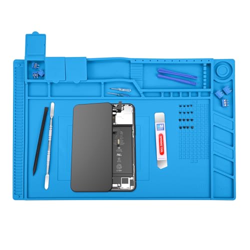 MMOBIEL Alfombrilla Soldadura Tapete de Reparación de Silicona – 45 x 30 cm – Soldar Resistente al Calor Hasta 500°C – Tapete de Reparación Teléfonos y Aparatos Electrónicos - Azul