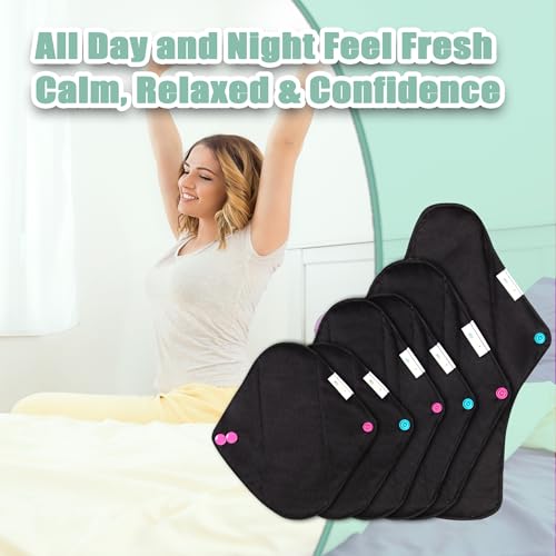 Image of wegreeco Charcoal Reusable Menstrual Pads - Reusable Sanitary Pads | Panty Liners | Soft Cloth Menstrual - 6 Pack with 1 Cloth Mini Wet Bag (Starter Kit Set, Mix Size, Black)