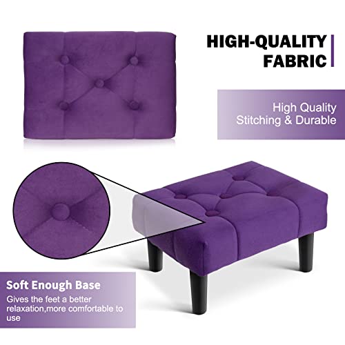 Image of HOUCHICS Small Footstool Ottoman, Velvet Wooden Foot Stool Ottoman with Wood Legs, Sofa Footrest Extra Seating for Living Room Entryway Office(Purple 2PACK)