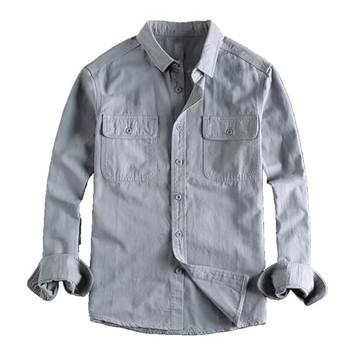 Camisa de trabajo para hombre en lona de algodón caqui casual de estilo retro militar