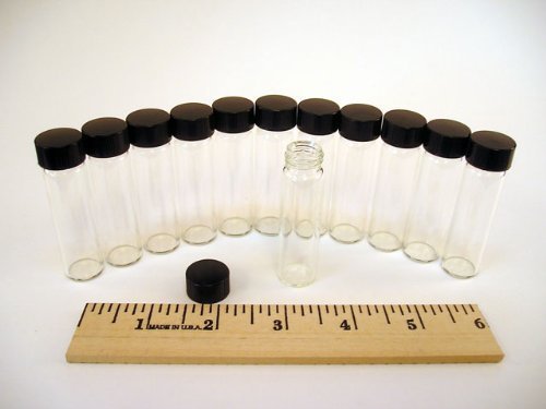 2 Dram Clear Glass Vial w/Black Screw Cap (144)