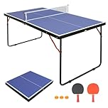Ucootifly Foldable Ping Pong Table Indoor MDF Portable Table Tennis Table with Quick Clamp Net, 4.5FT Family Game Tables for Kid Teenager Adult 100% Pre-Assembled,Blue