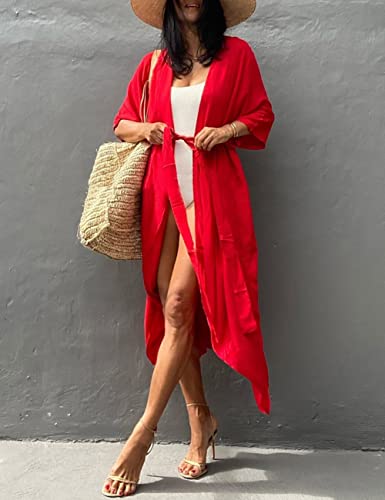 Image of Bsubseach Stylish Tie Dye Open Front Long Kimono Swimsuit Coverup for Women
