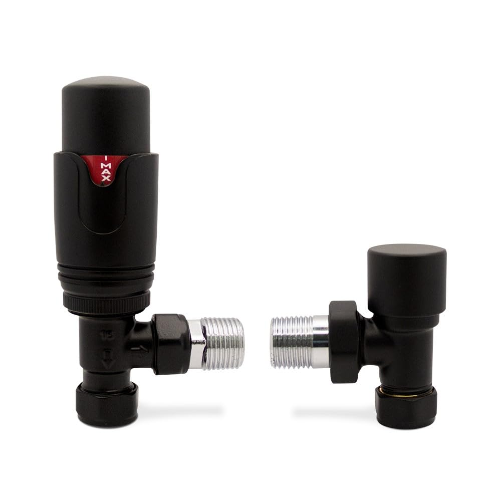 Black Angled TRV Thermostatic Radiator Towel Rail Valves