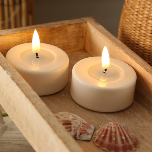 MARELIDA LED Maxi Teelichter Echtwachs Deluxe Homeart realistische 3D Flamme mit Wachsspiegel weiß (2 Teelichter groß)