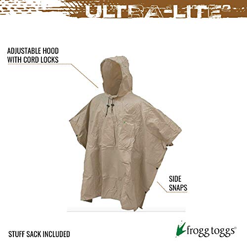 Frogg Toggs Men's Standard Ultra-Lite2 Waterproof Breathable Poncho, Khaki, One Size #TOP1