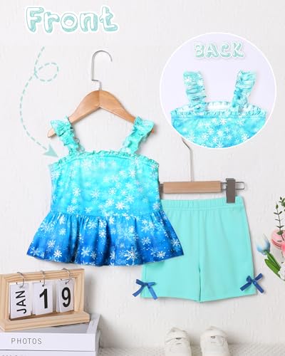 WESIDOM Baby Girl Clothes 12 18 Months Girls Summer Outfits Ruffle Sleeveless Tank Top + Shorts + Headband 3Pcs Cute Baby Clothing Short Set (Blue, 12-18 Months) — view 2