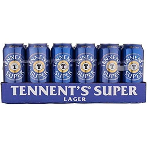 Tennents Super Strong Lager Beer 7.5% ABV - Ideal Beer Party Pack - 500 ml x 24