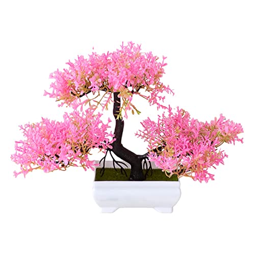 Verve Jelly Artificial Plants Mini Fake Bonsai Cedar Flower Pine Tree Plant Japanese Cedar Bonsai Plant for Home Office Desk Table Decor Pink 1