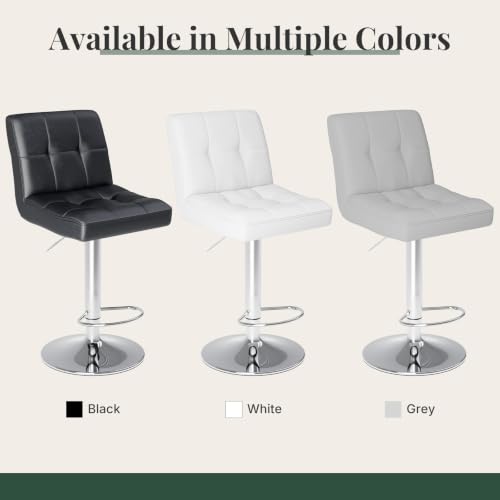 Image of DUMOS Bar Stools Set of 2, 24 inch Counter Height Bar Chairs, Upholstered Modern Kitchen Barstools with Metal Base, PU Leather Saddle Stools for Kitchen Island, Grey
