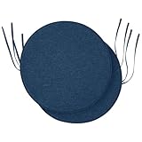 Fitfree Outdoor Round Chair Cushions 15 Inch, Fade-Resistant & Water-Resistant, Bistro Chair Seat Pads for Porch Garden Balcony Patio Furniture Stools, Non-Slip Bottom, Set of 2, Navy Blue