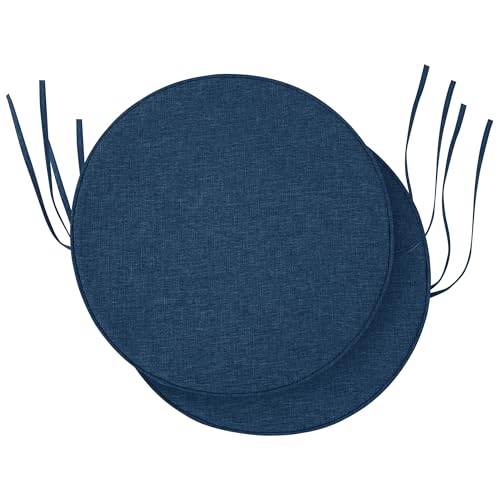 Fitfree Outdoor Round Chair Cushions 15 Inch Fade-Resistant & Water-Resistant Bistro Chair Seat Pads for Porch Garden Balcony Patio Furniture Stools Non-Slip Bottom Set of 2 Navy Blue