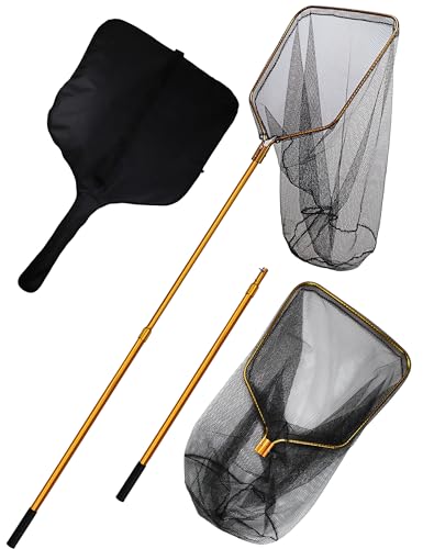 Beoccudo Large Saltwater Fishing Net Rubber Fishing Nets with Telescoping Handle Big Fish Landing Nets Kayak Fishing Net with Carrying Bag Catch & Release Net Extends to 70.8-105in, Net Depth 37in
