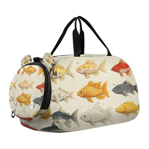 Glaphy Colorful Fish Pattern Duffle Bag for Toddler Boys Girls, Gym Sports Bag with Shoe Compartments, Kids Travel Overnight Weekender Shoulder Bag