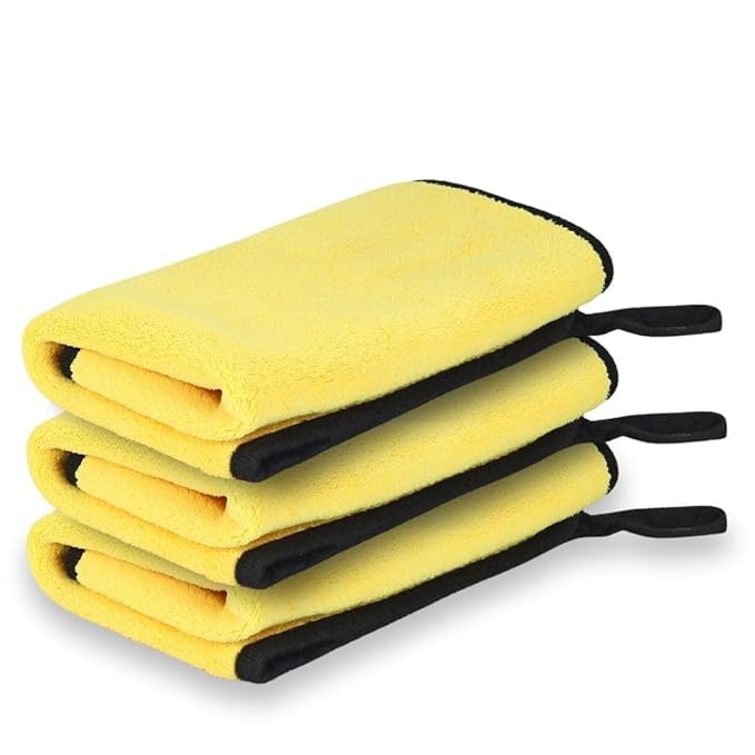 Image of Btag Microfiber Cleaning Cloth, 40x40 cms 600 GSM | Highly Absorbent,Lint and Streak Free, Multi-Purpose Wash Cloth for Kitchen,Car,Window,Stainless Steel,Silverwear(Yellow 40x40cms) Pack of 3