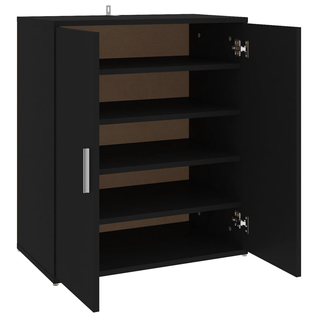 vidaXL Mueble Zapatero Organizador de Zapatos Armario Pasillo Almacenaje Taburete Puf Caja Banco Estantería de Madera Contrachapada Negro 60x35x70 cm