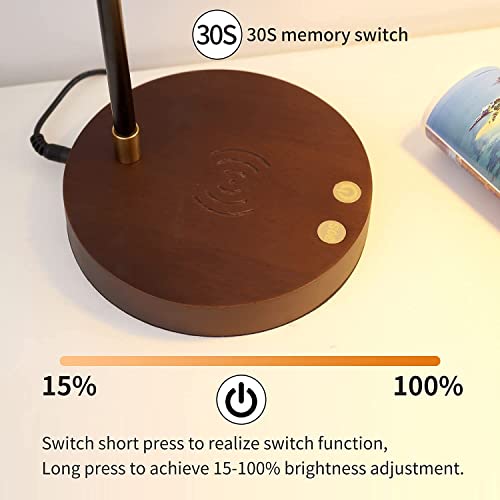 Yeefamons Desk Lamp With Wireless Charg And Usb Port, Swing Arm,Brass Metal,Wood Bedside Nightstand Lights, Mid Century Modern Reading Lamp For Bedroom, Living Room, Office（5Watts Bulb Included） #TOP6