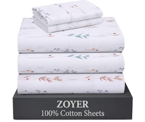 ZOYER 100% Cotton Sheets Split King Size Percale Bedding Cooling & Breathable Durable with a Crisp Soft & Comfortable Feel 16 Deep Pocket 5-Piece Set Fairy Meadows