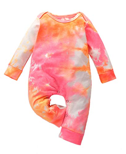 YOUNGER STAR Baby Girl Boy Ribbed Romper Jumpsuit Cotton Tie Dye One-Piece Bodysuit Coverall Long Sleeve Pajamas Fall Outfits (Orange, 0-6 Months)