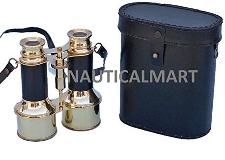 Nautical Captain's Solid Brass Binoculars Leather Case 6"