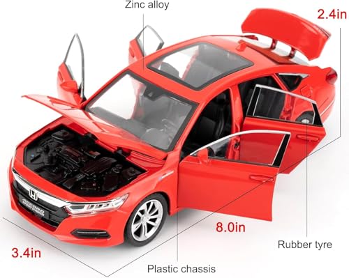 Image of Toy Cars Compatible for 1:24 Accord Model Car | Pull Back Die-Cast Alloy Vehicle with Lights & Sound | Openable Doors | Collectible Toy Car Gift for Kids Boys Girls & Adults (red)