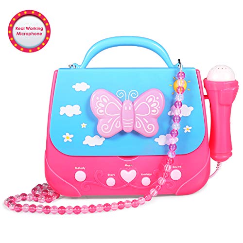 Singing Karaoke Machine Toys for Girls, Kids Microphone Musical Machine Shoulder Bag Flashing