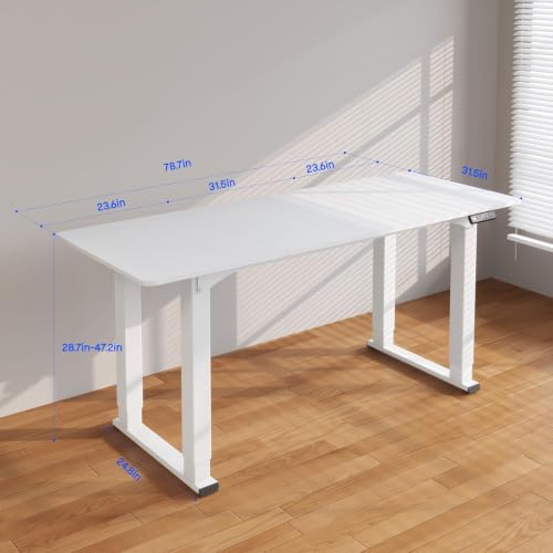 Image of SANODESK 4-Leg 78''x32'' Large Electric Height Adjustable Standing Desk | Computer Stand Up Desk with Memory Presets for Home Office, Computer Workstation, White