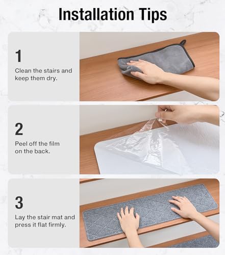 HITSLAM Stair Treads for Wooden Steps, 15 Pack 8 x 30 Inch Peel and Stick Carpet Stair Treads Non-Slip Indoor, Safe for Kids and Dogs, Stair Runners with Self-Adhesive Backing, Easy to Install, Grey