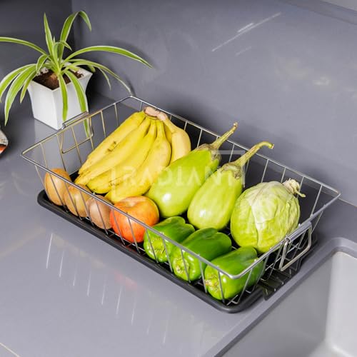 Image of RADIANT Basket Drainer & Dish Drainer Basket for Kitchen /Utensil Stand for Kitchen /Dish Drying Rack with Drainer /Bartan Stand /Dish Rack (17 x 9 Inches - Black)