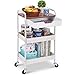 KINGRACK rollwagen, 3 Etagen küchenwagen mit Tisch und Schublade, Regalwagen für Büro Salon, allzweckwagen für Kosmetik, servierwagen für Küche, Zuhause, Büro, Handwerk, Schlafzimmer weiß WKUK830549