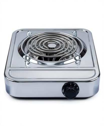 Image of Drumstone 5 Star Warranty 1000W Electric Hot Plate, Portable Countertop Single Burner with Adjustable Temperature Control, Cast Iron Heating Plate, Compact Cooktop for Cooking, Boiling & Warming, 120V