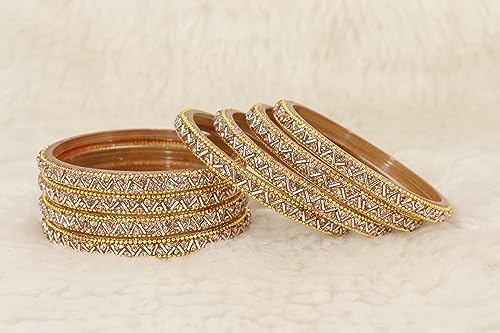 Image of NMII Glass Bangles Set For Girls and Women Studded Zircon Gemstone and Beads I women bangles I (Pack of 8)