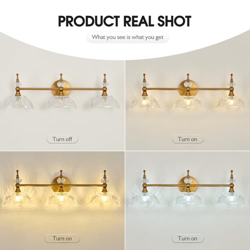 Image of Vintage Bathroom Light Fixtures Gold Bathroom Vanity Light with Glass Shade G9 Bulb Wall Sconces Lighting for Bedroom Living Room Kitchen Hallway