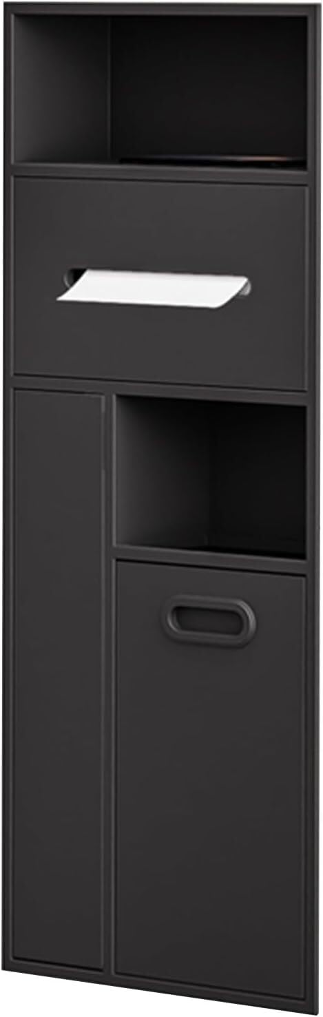 MYUYEE Recessed Niche Toilet Brush Holder Storage Rack, Recessed Toilet Paper Holder Trash Can Niche For Hotels Public Places (Black 30X78X14Cm)