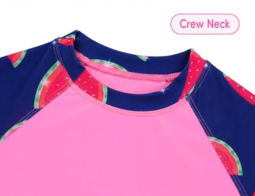 Image of Girls Swimsuit 2 Piece Rash Guard Set Short Sleeve Bathing Suits UPF 50+ Summer Beach Swimwear