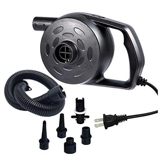 chamvis Electric Air Pump for Inflatables High Power Quick-Fill Air Mattress Pump AC 120V, 1.2 PSI 600L/min Inflator Deflator Portable for Raft Bed Boat Pool Toy Exercise Ball Balloons with Nozzles