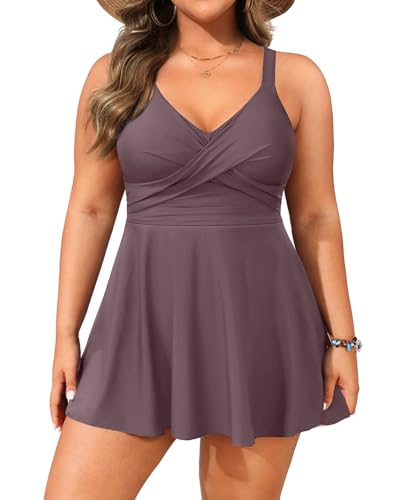 Image of Aqua Eve Plus Size Swim Dress - Two Piece Tankini Swimsuit Tummy Control Bathing Suit with Shorts 2025