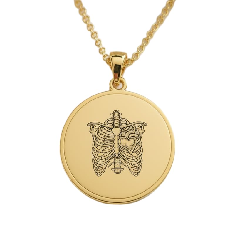 Collier cœur et cage thoracique en argent doré, un bijou chargé d'émotion