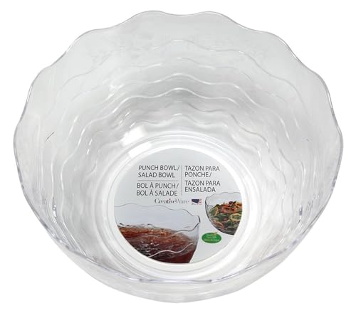 CreativeWare Clear Acrylic Wave Design Punch Bowl, 3.5 Gallon, Large Serving Bowl for Parties - Thumbnail 2