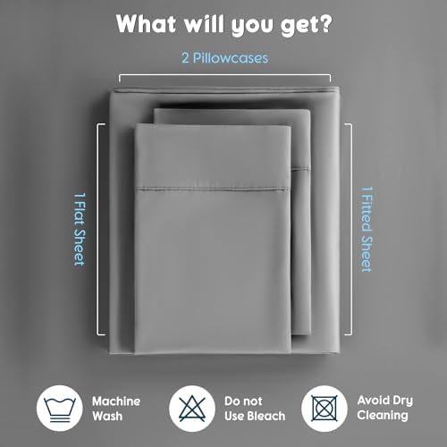 SONORO KATE 100% Egyptian Cotton Sheets Set - 1000 High Thread Count, Luxury 5-Star Hotel Sateen Bed Sheets, Soft, Breathable Long Staple Sheets, Fit up to 16" - 4 PC (Grey,Queen)