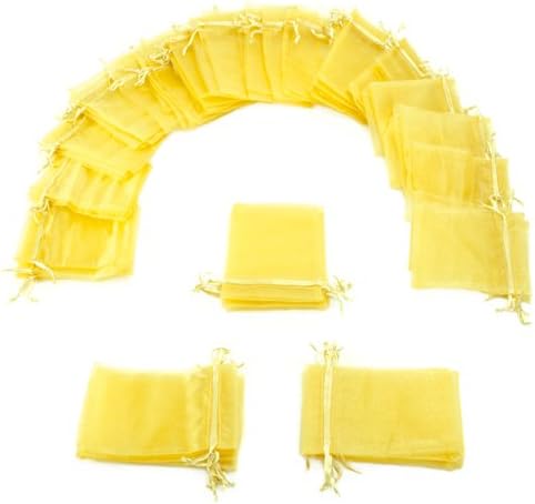 Brybelly 50 Pack of 4 x 6" Yellow Drawstring Organza Storage Bags - Party Favor Pouch for Weddings, Showers, Birthdays & Holidays, Great for Gifts, Candy, Collectibles, & Jewelry