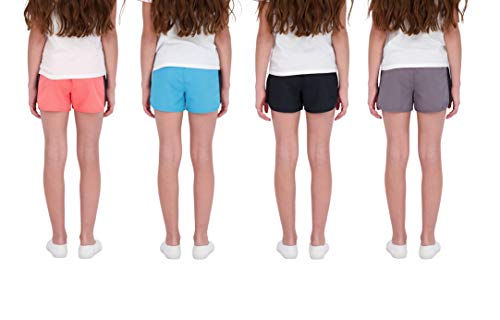 Hind Kids Girls 4-Pack Athletic And Running Activewear Shorts (Black-Teal-Gray-Peach, 6X) #TOP2