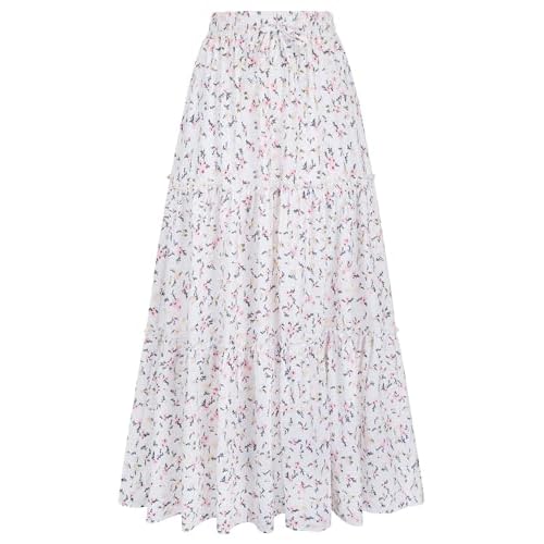 Arolina Women's Summer Maxi Skirt Trendy High Waist Pleated Ruffle Long Skirts Flowy Beach Boho Skirt Dress with Pockets