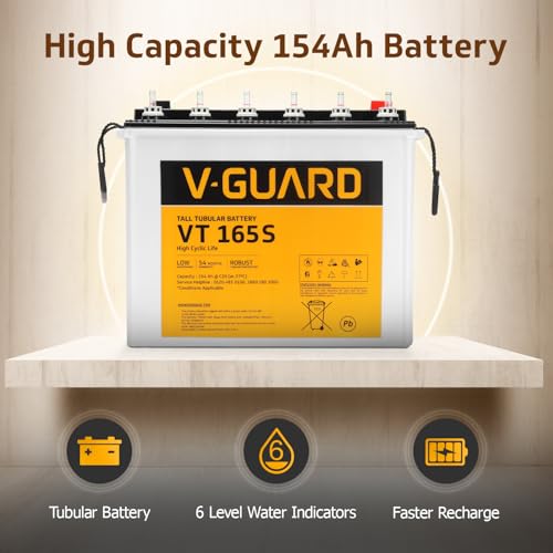 Image of V-Guard Inverter & Battery Combo (Aviolux 800 Inverter, VT 165S (154 Ah Tall Tubular Battery)) for Home, Office & Shops