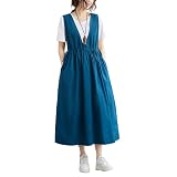 LIUYUYOUGO Vestidos Mujer Casualvestidos Midi Estilo Pichi para Mujer De Algodón con Escote En V Sin Mangas Vestido De Tirantes Moderno Cintura Ceñida Corte A Peto Faldas De Verano Informal Suelto