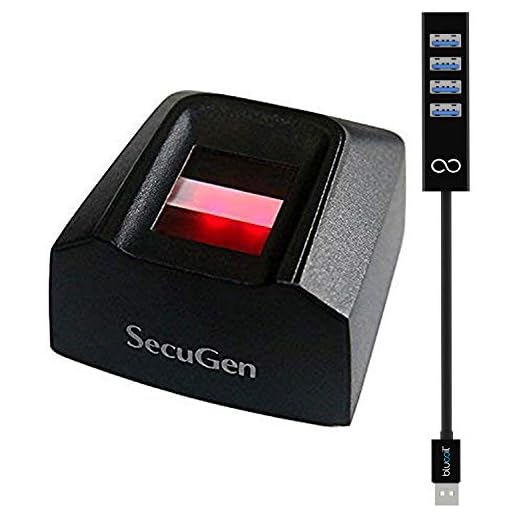SecuGen Hamster Pro 20 USB Fingerprint Reader for Biometry Security Compatible with Windows Hello Bundle with Blucoil Mini USB Type-A Hub with 4 USB Ports